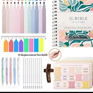 The Bible In A Year Spiral Journal - Floral Teal & Pink 105 Pc Set